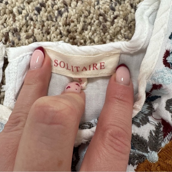 Solitaire White and Blue Puff Sleeve Embellished Blouse - Picture 2 of 3